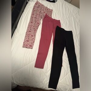 Kids Floral, Pink, and Black Leggings Set